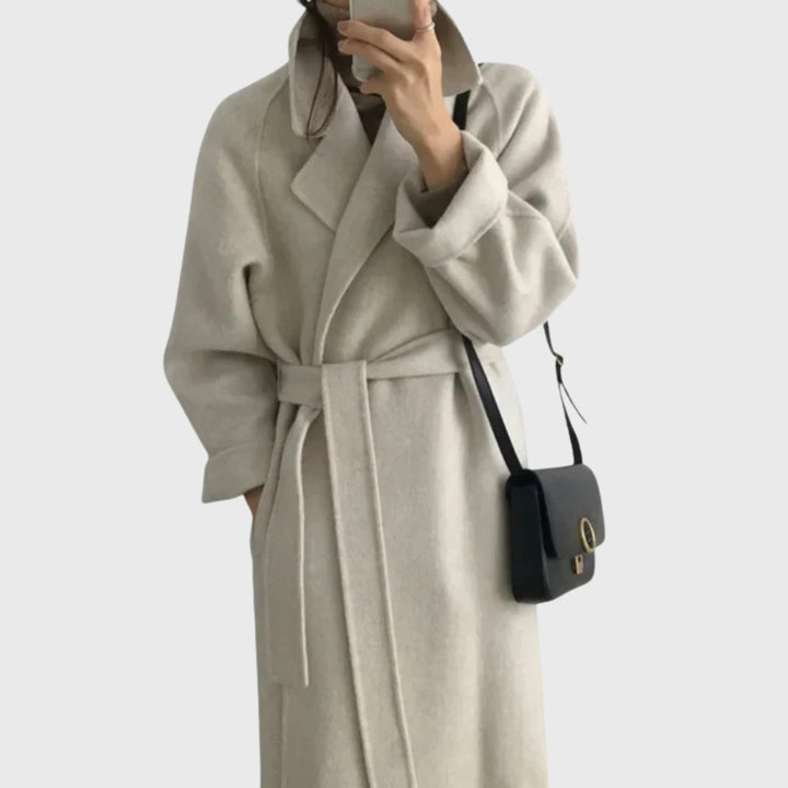 Women's Belted Wool Wrap Coat with Notched Collar — image 3