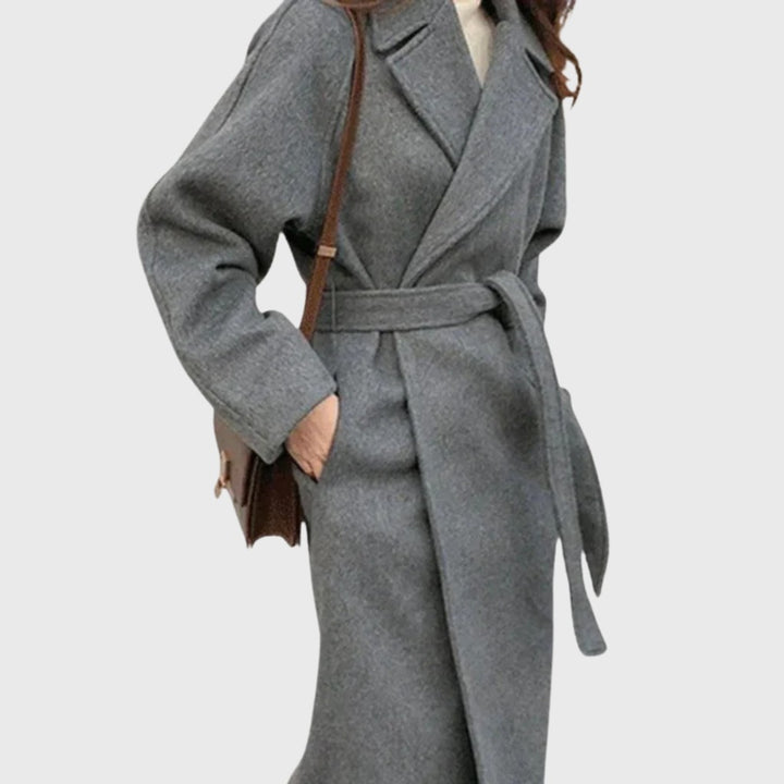 Women's Belted Wool Wrap Coat with Notched Collar — image 6
