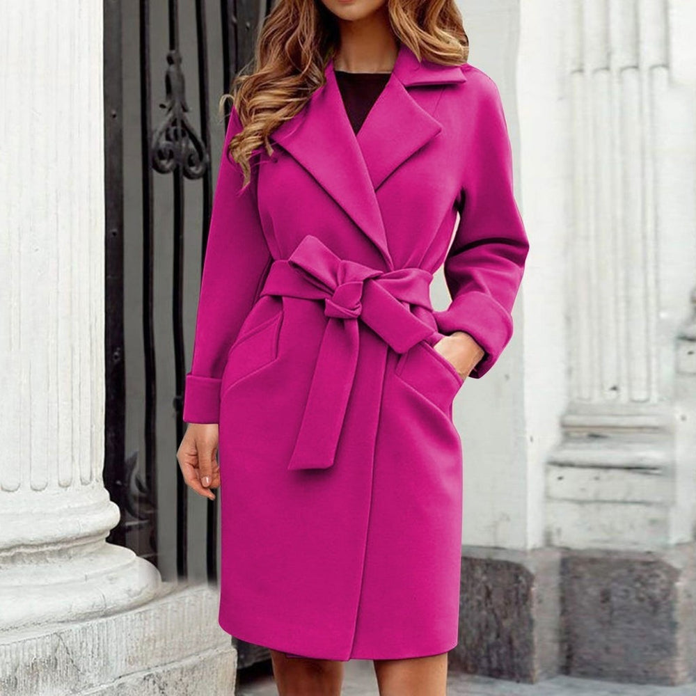 Women's Belted Wrap Coat with Notch Lapel for Autumn — image 2