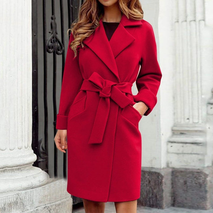 Women's Belted Wrap Coat with Notch Lapel for Autumn — image 3