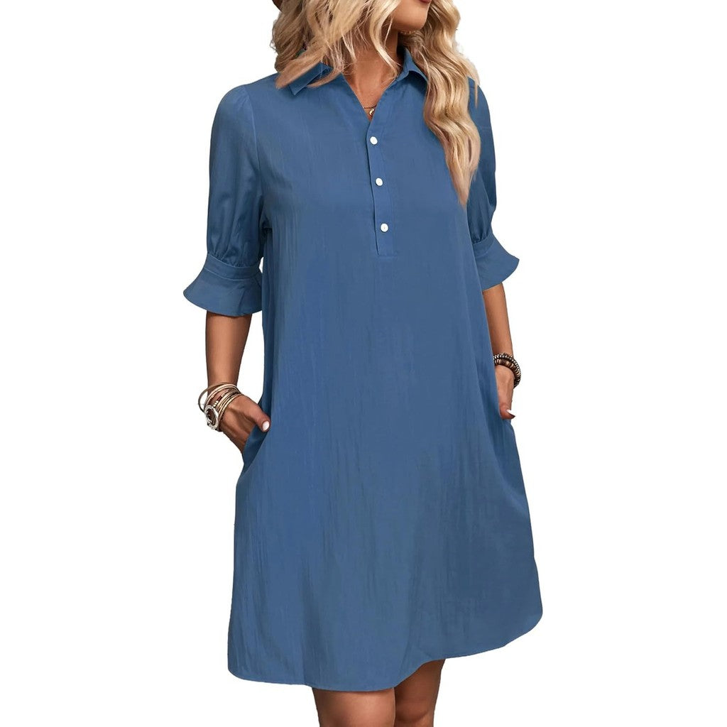 Aldoris | Women's Collared Shirt Dress Knee Length — image 10