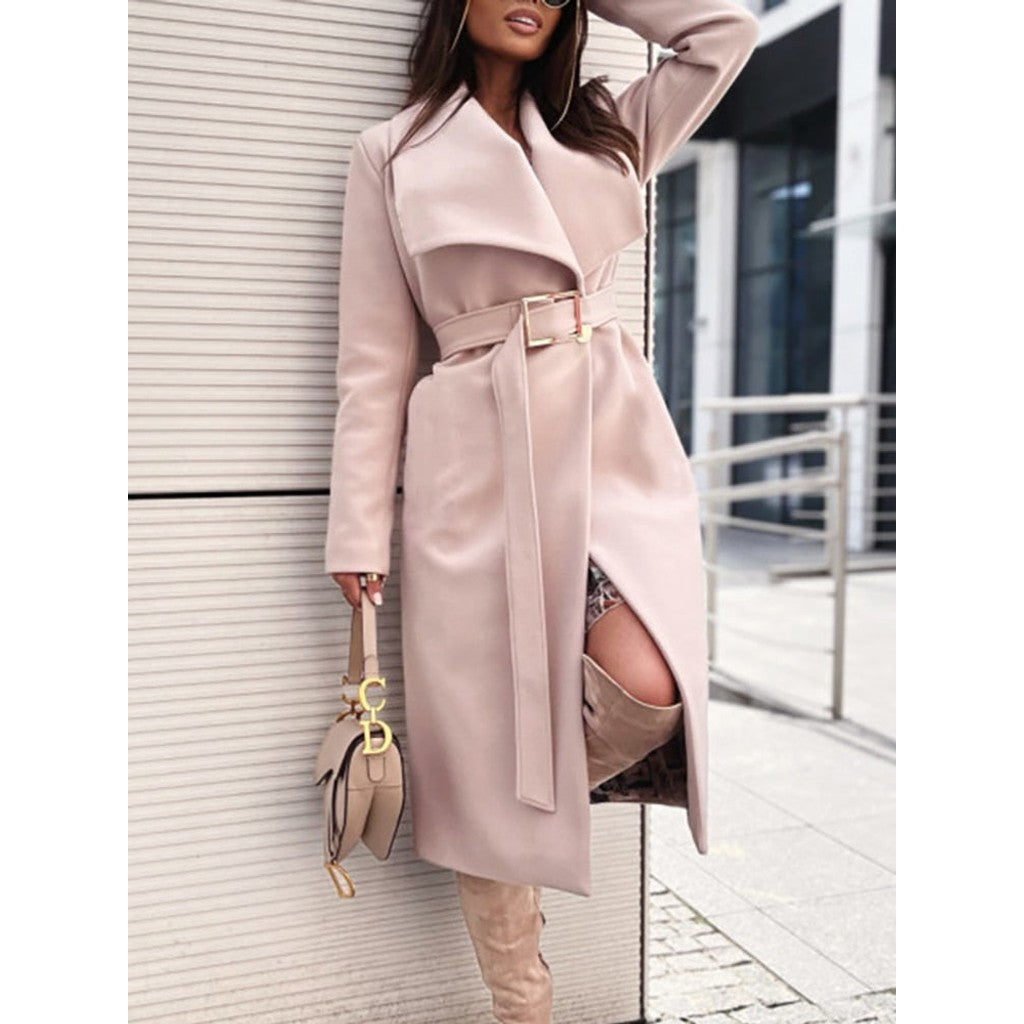 Women's Belted Wrap Coat with Faux Fur Collar — image 8