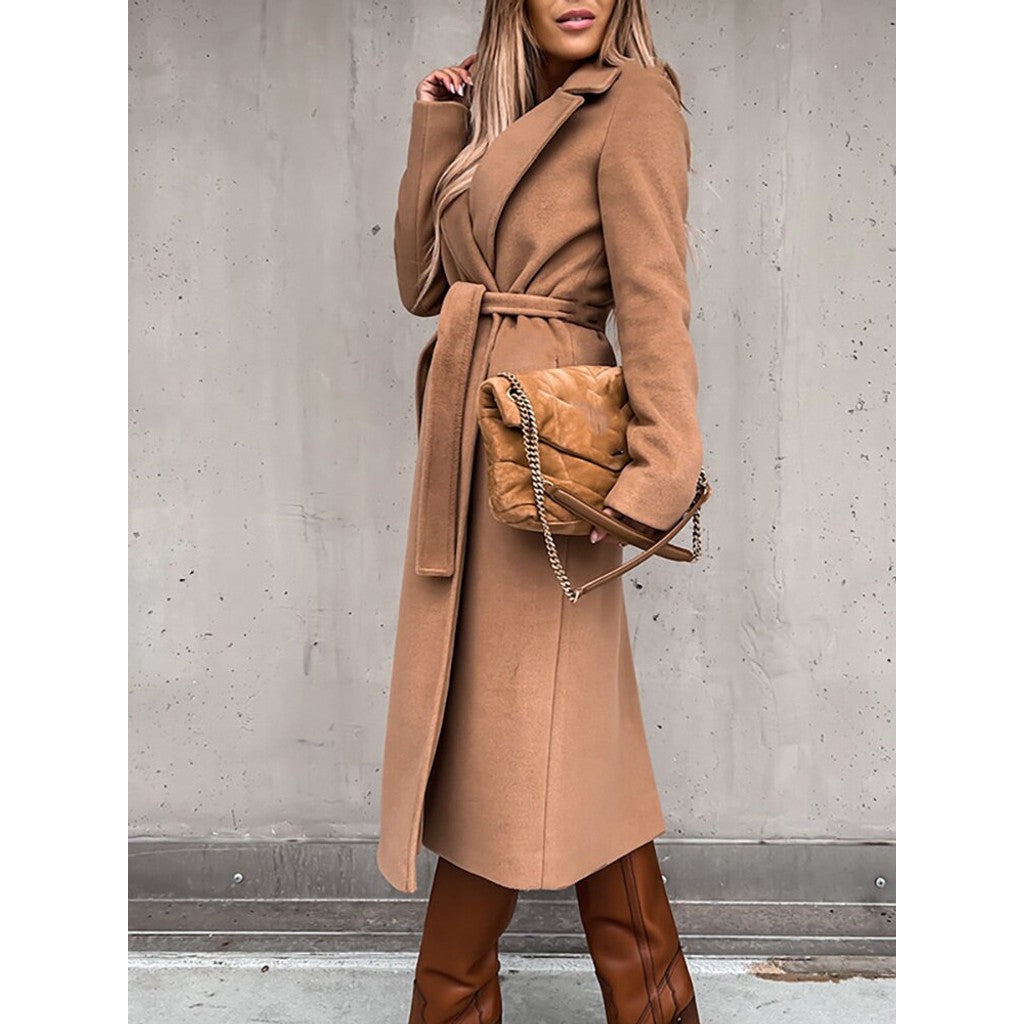 Women's Belted Wrap Coat with Faux Fur Collar — image 9