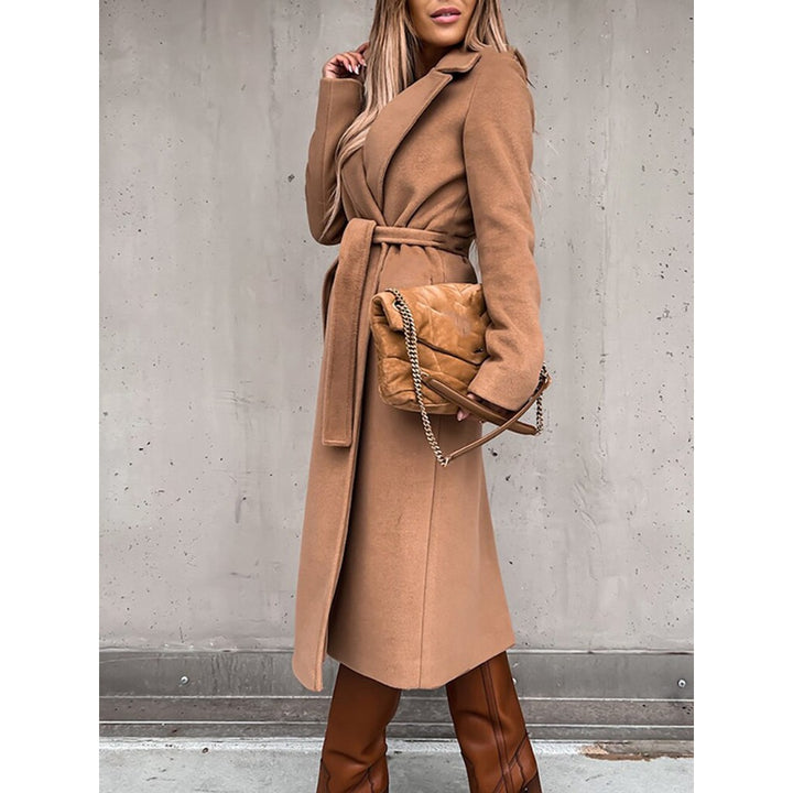 Women's Belted Wrap Coat with Faux Fur Collar — image 9