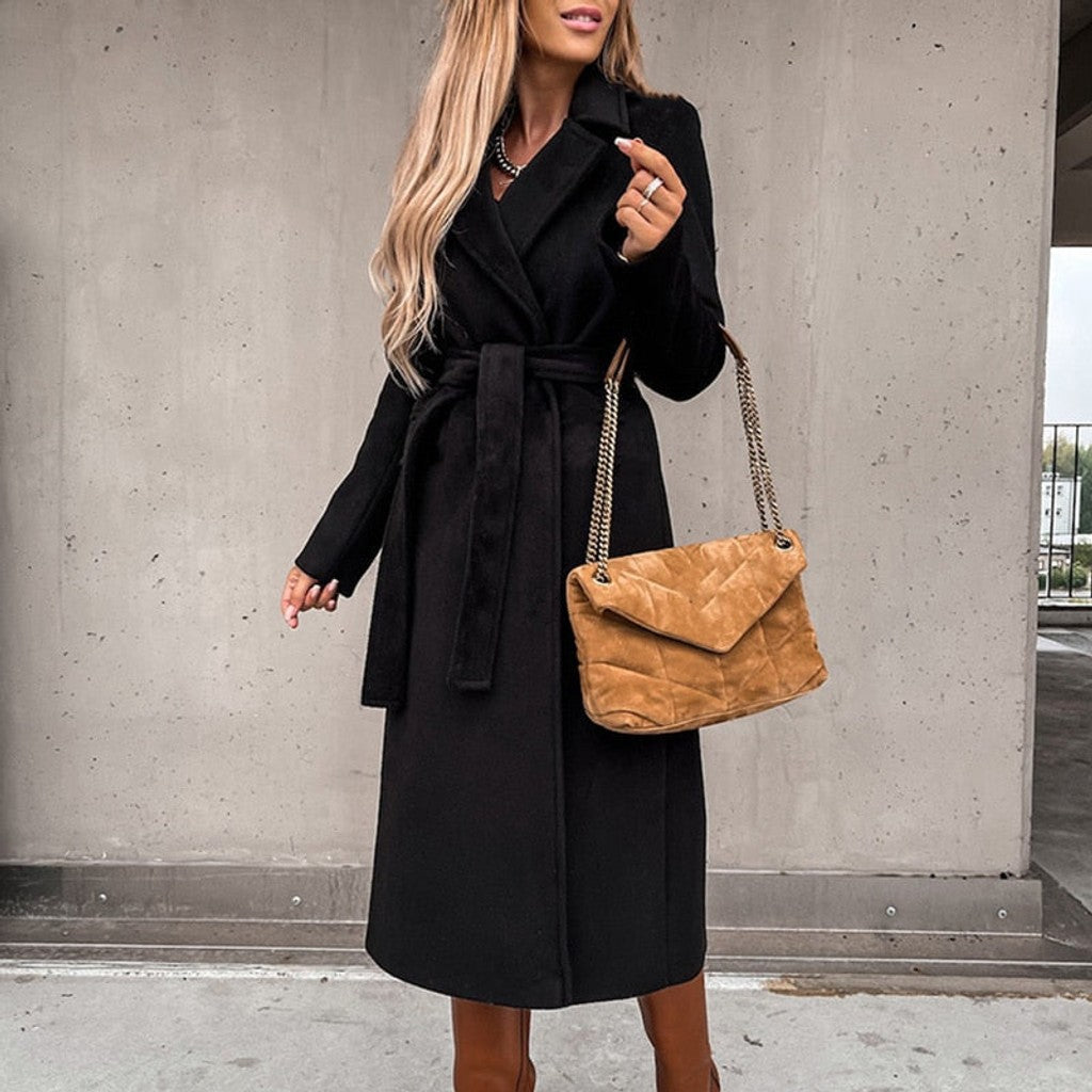 Women's Belted Wrap Coat with Faux Fur Collar — image 10
