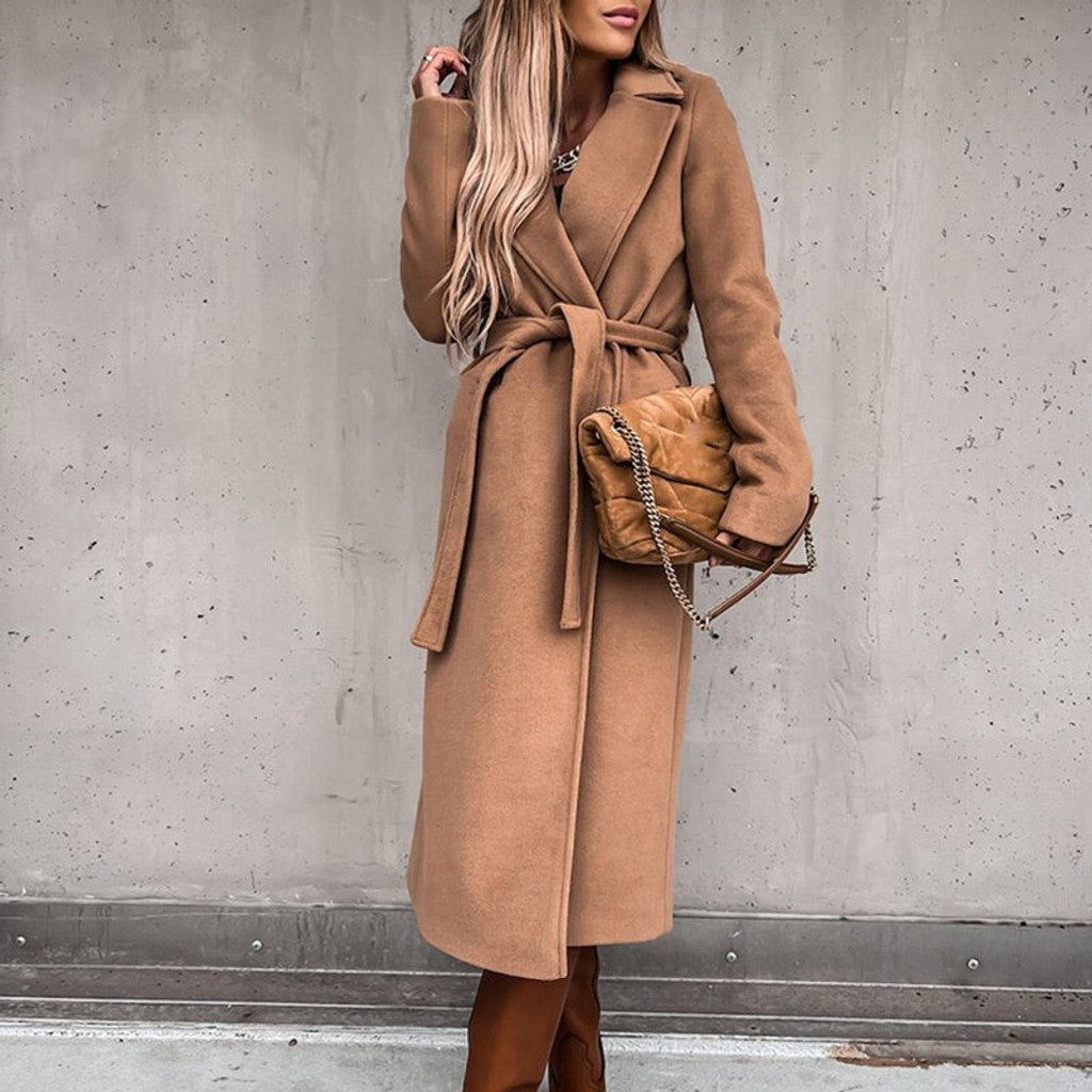 Women's Belted Wrap Coat with Faux Fur Collar — image 11