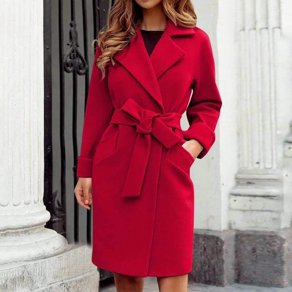 Women's Belted Wrap Coat with Notch Lapel for Autumn — image 7