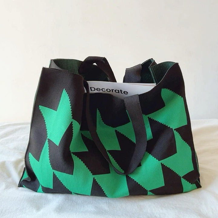 Lightweight Knit Tote Bag with Geometric Print | Grace — image 2