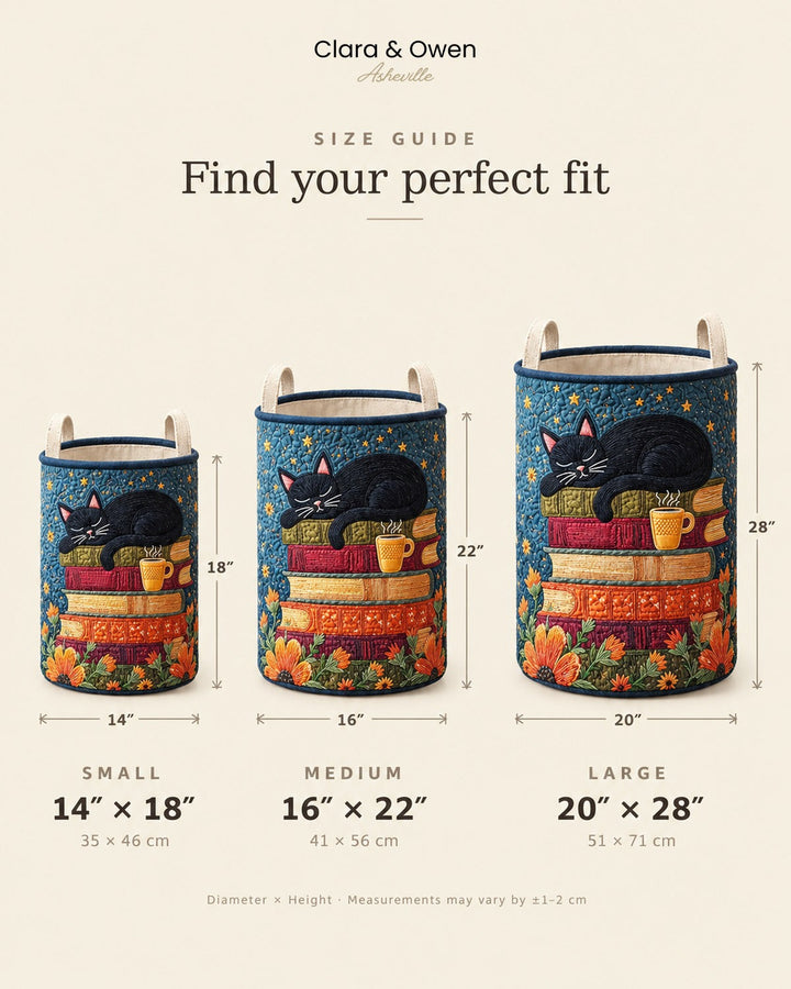 Quilted cat library laundry basket with handles, foldable laundry basket in 3 sizes