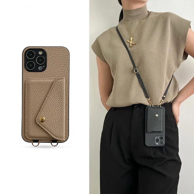 Leather Crossbody Phone Case – With Lanyard and Built-In Card Holder