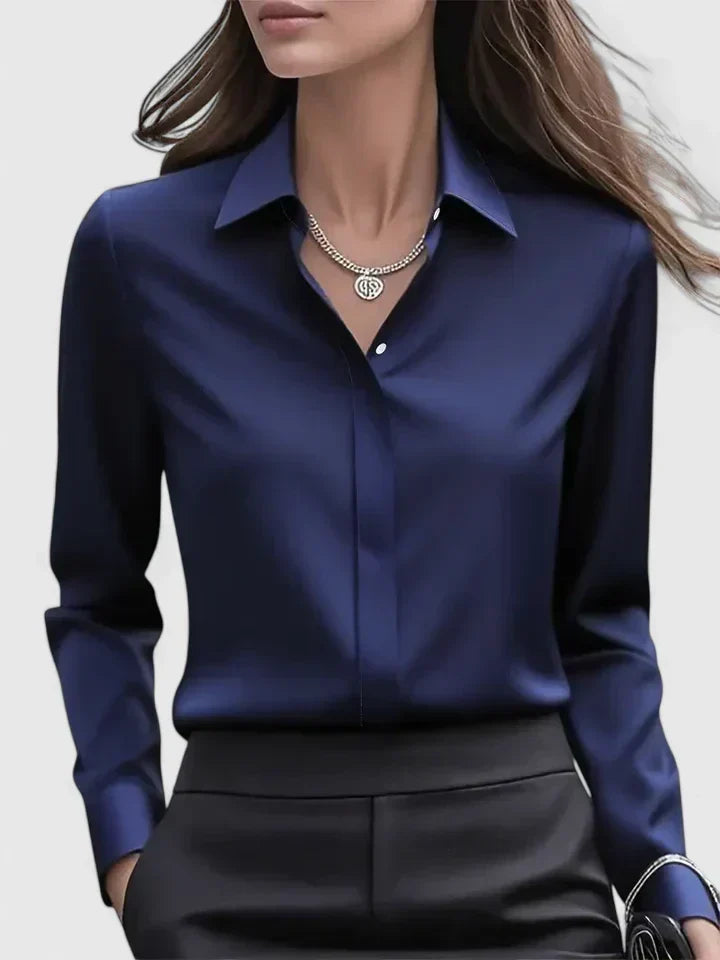 Women's long-sleeved satin blouse – elegant office blouse