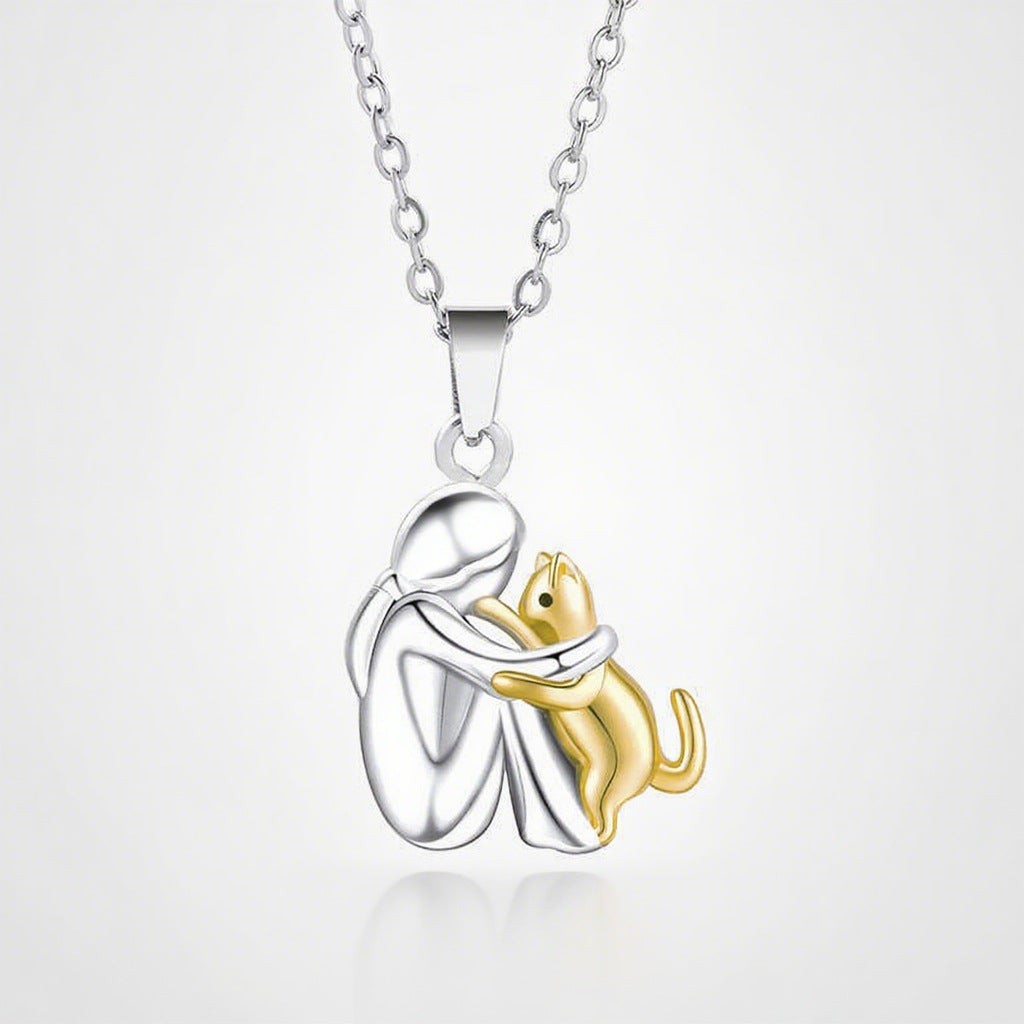 Fashion Little Girl And Dog Hug Necklace