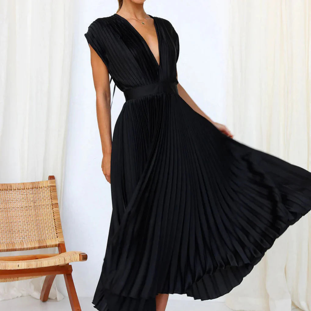 Women’s Modern V-Neck Sleeveless Dress – Chic Day-to-Evening Style