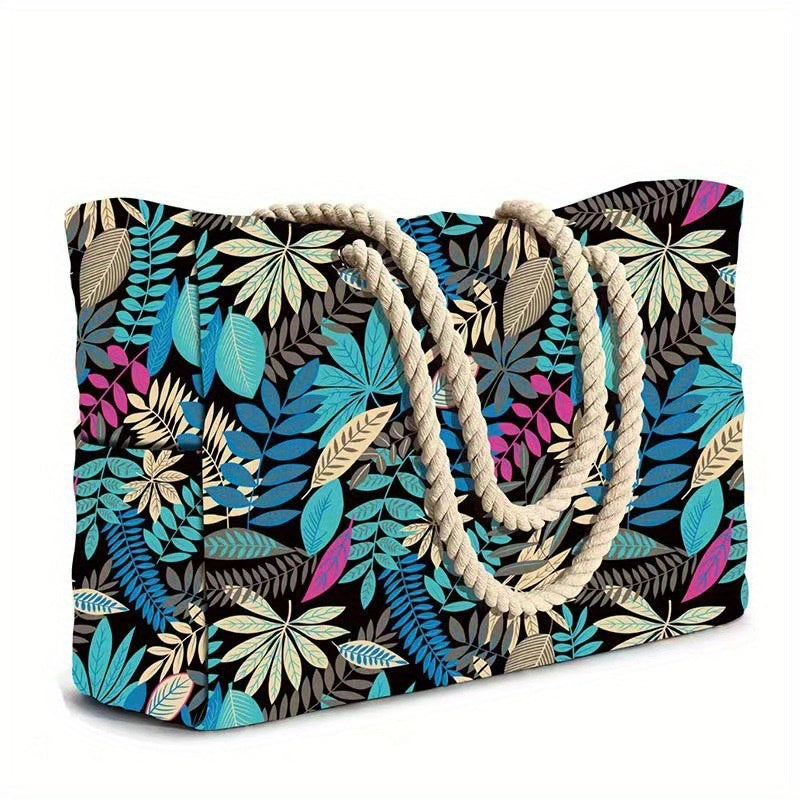 Large-Capacity Striped Beach Bag – Durable Polyester with Zip