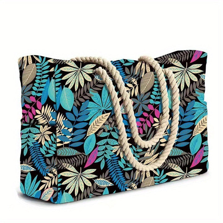 Large-Capacity Striped Beach Bag – Durable Polyester with Zip