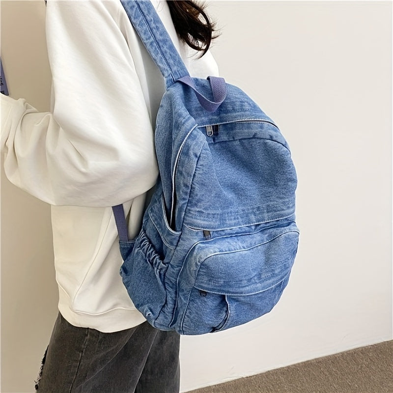 Casual Denim Backpack – Trendy and Versatile Travel Bag for Men and Women