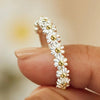 Elegant Adjustable Silver Ring with Enamel Daisy Accent