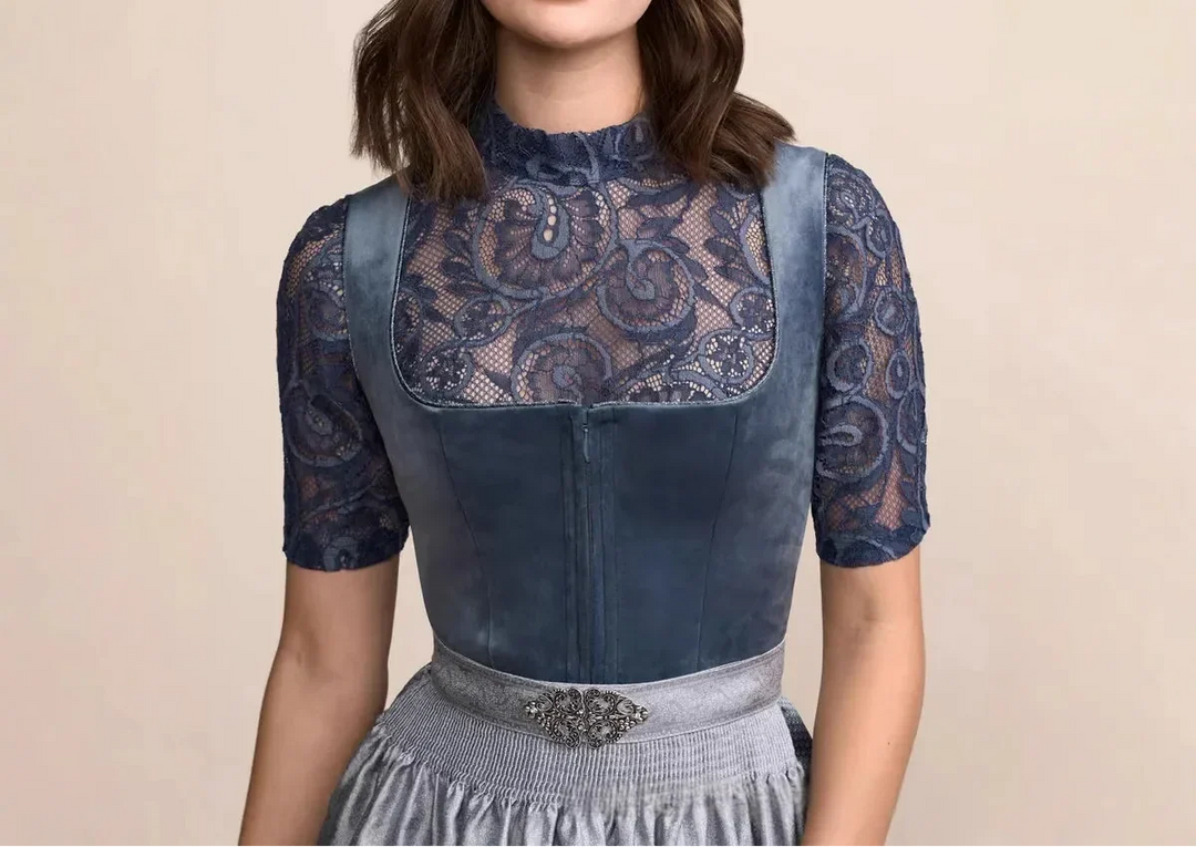 Women's Dirndl with Decorative Trim, Apron and Pleated Skirt