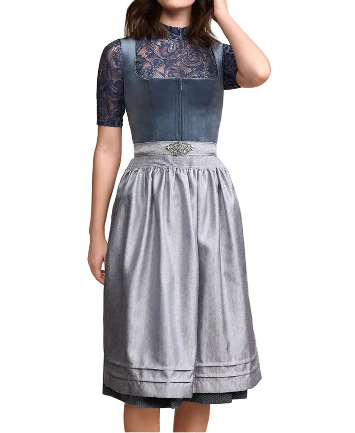 Women's Dirndl with Decorative Trim, Apron and Pleated Skirt
