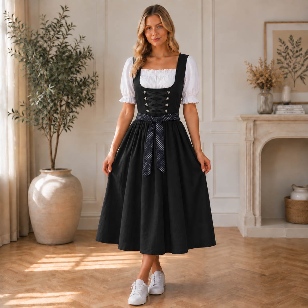 Women's Midi Dirndl with Lace-Up Bodice