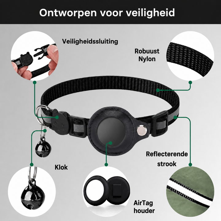 Adjustable Cat Collar with GPS and Reflective Strip