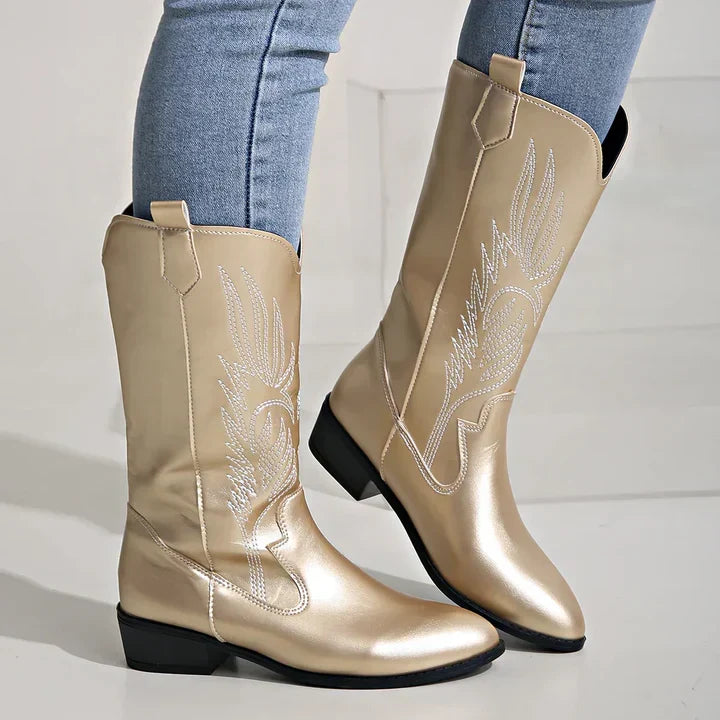 Women's PU Leather Cowboy Boots with Soft Lining - Clara