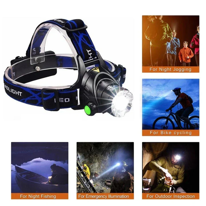 Headlamp | Rechargeable Waterproof LED Flashlight with Zoom