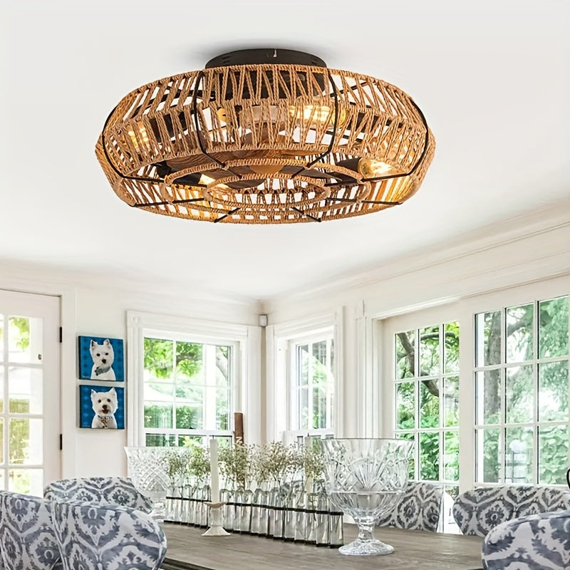 Amara Luxury Hand-Woven Rattan Ceiling Fan - A Zen-Style Decor Piece, Ultra-Quiet