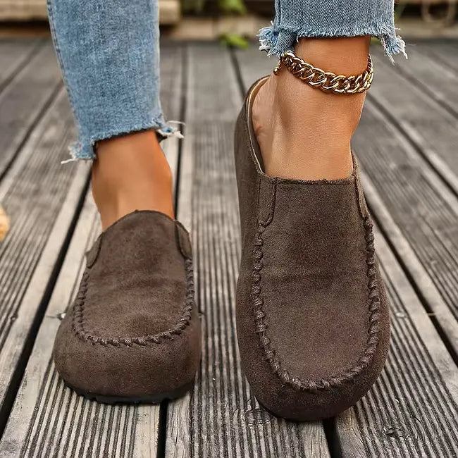 Leather Slip-On Orthopaedic Sandals with Suede-Like Soft Upper and Flat Sole