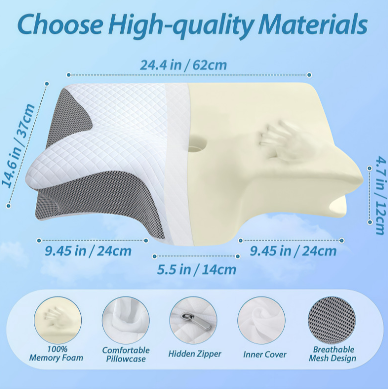 Sleep Apnoea and Snoring Reduction Pillow – Ergonomic Memory Foam Anti-Snoring Pillow for Better Breathing and Deep Sleep Support