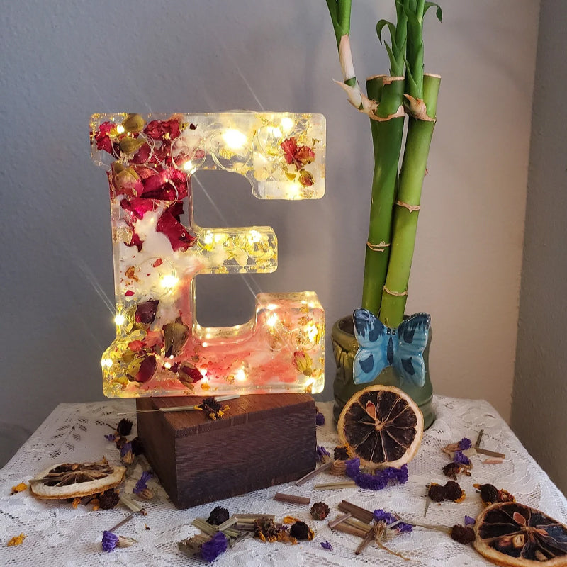 LumiFlair Floral Initial Night Light | Personalised Resin Light with Soft LED Light