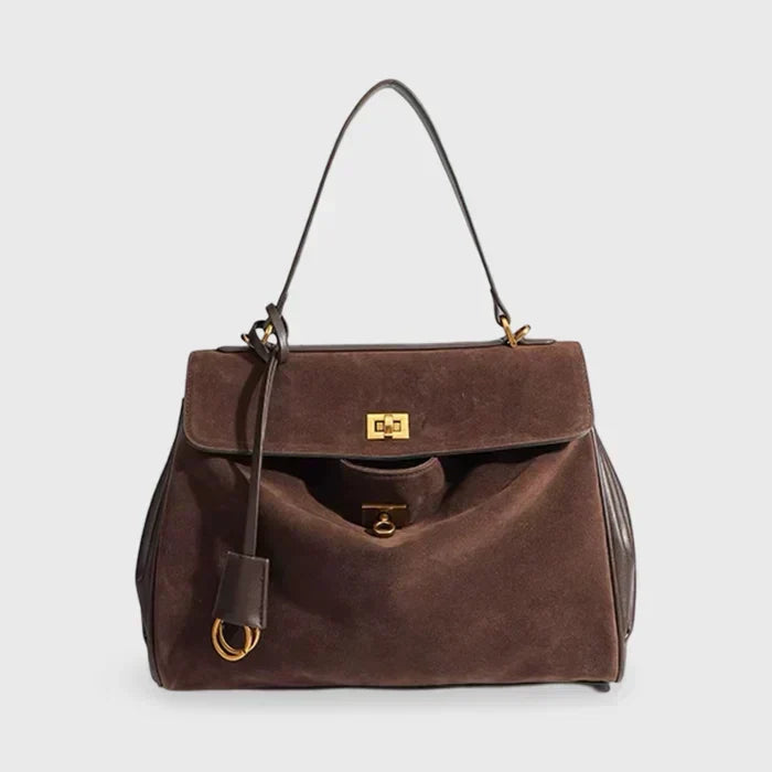 Luxury Suede Shoulder Bag with Vegan Leather Details