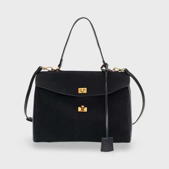 Luxury Suede Shoulder Bag with Vegan Leather Details