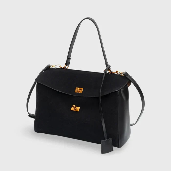 Luxury Suede Shoulder Bag with Vegan Leather Details