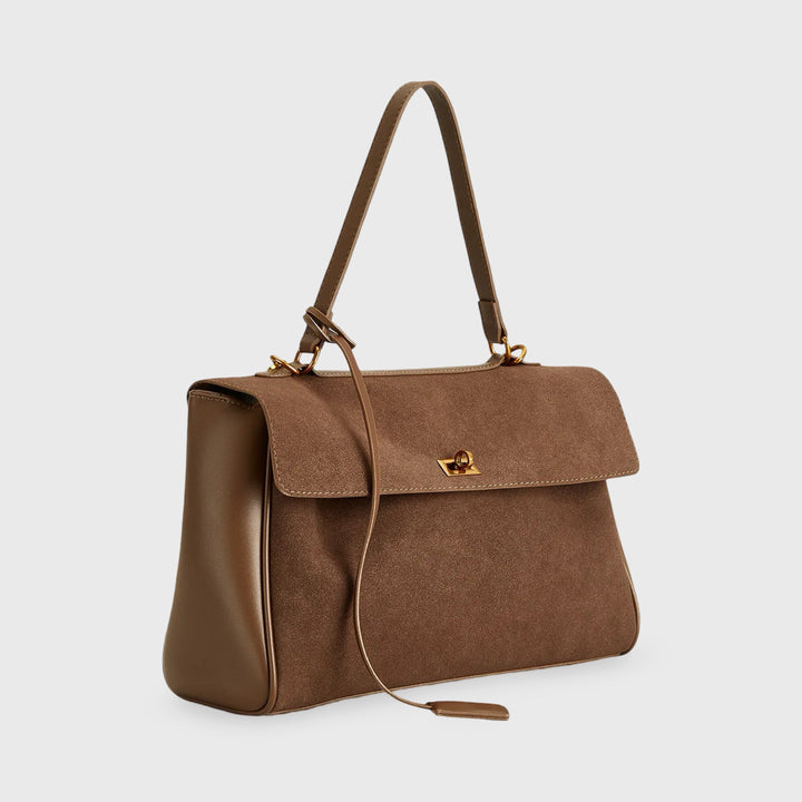Luxury Suede Shoulder Bag with Vegan Leather Details