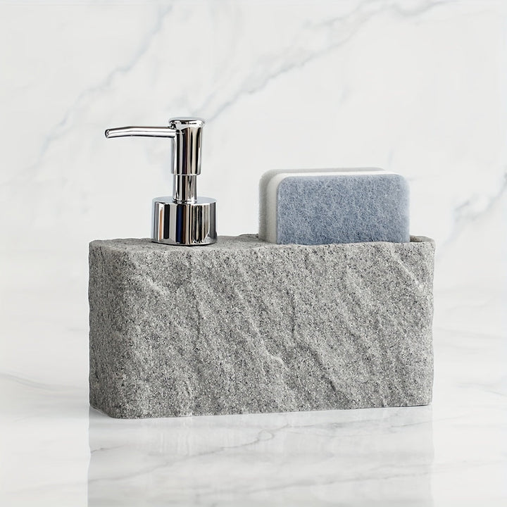 Stone-Style Soap Dispenser with Sponge Holder – Elegant and Practical for Kitchen or Bathroom