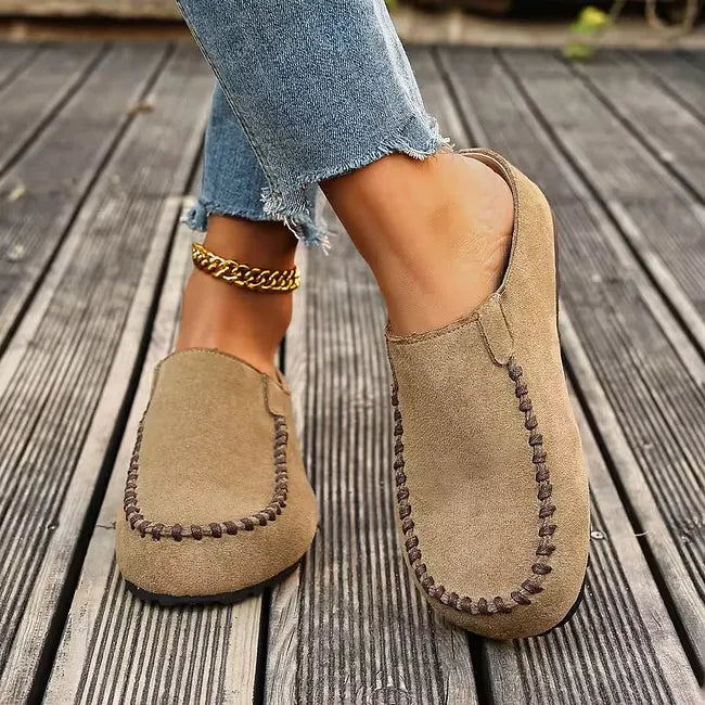 Leather Slip-On Orthopaedic Sandals with Suede-Like Soft Upper and Flat Sole
