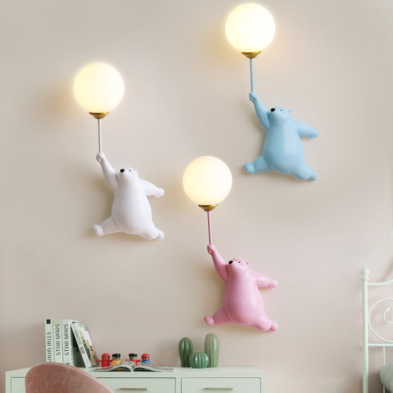 Cute Bear Wall Lamp with Decorative Balloon Light for Kids' Room