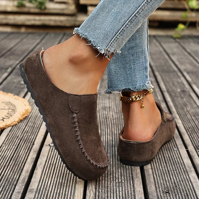 Leather Slip-On Orthopaedic Sandals with Suede-Like Soft Upper and Flat Sole