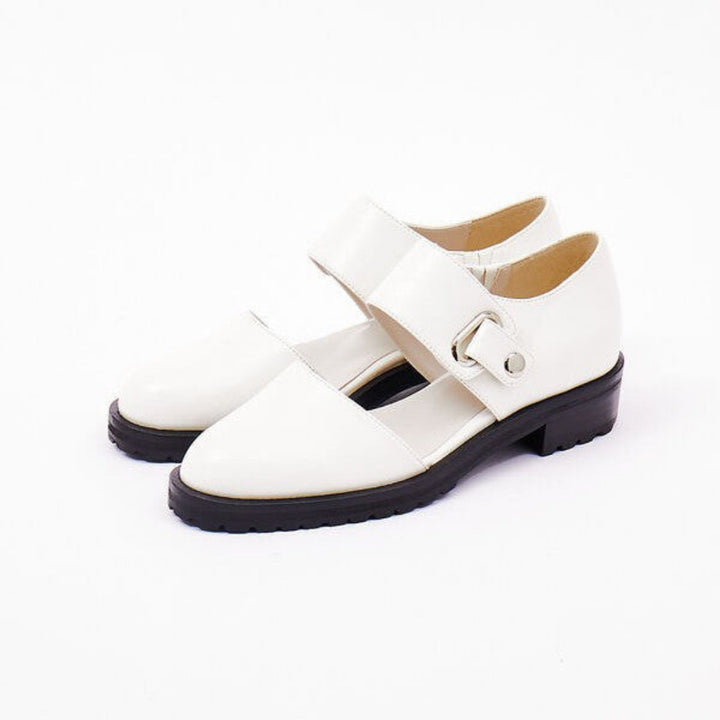 Spring Leisure Low Heel Square Heel Round Head Buckle Oversized Shoes
