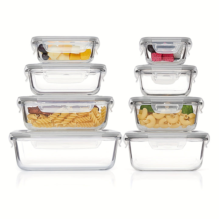Set aus 8 Glasbehältern für Lebensmittel – Bento-Boxen zur Essensvorbereitung, luftdicht, mit auslaufsicheren Deckeln, geeignet für Mikrowelle, Backofen, Gefrierschrank und Spülmaschine, BPA-frei