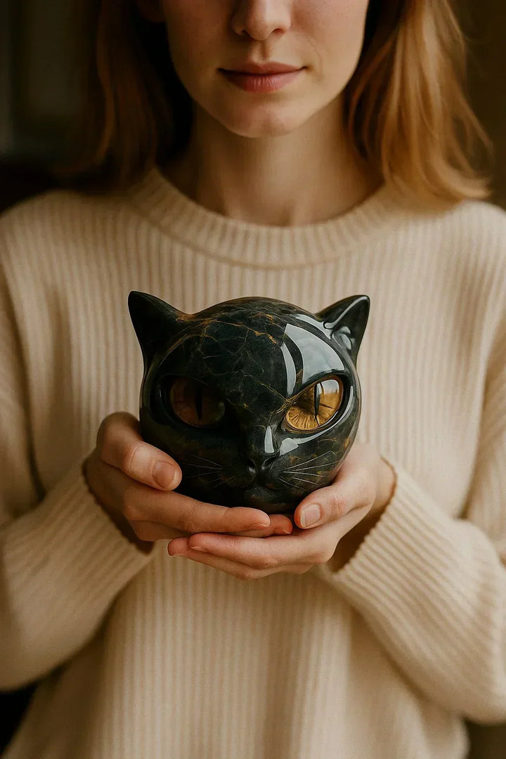 NoirCat Sculpture – Black Cat Head with Mesmerising Eyes