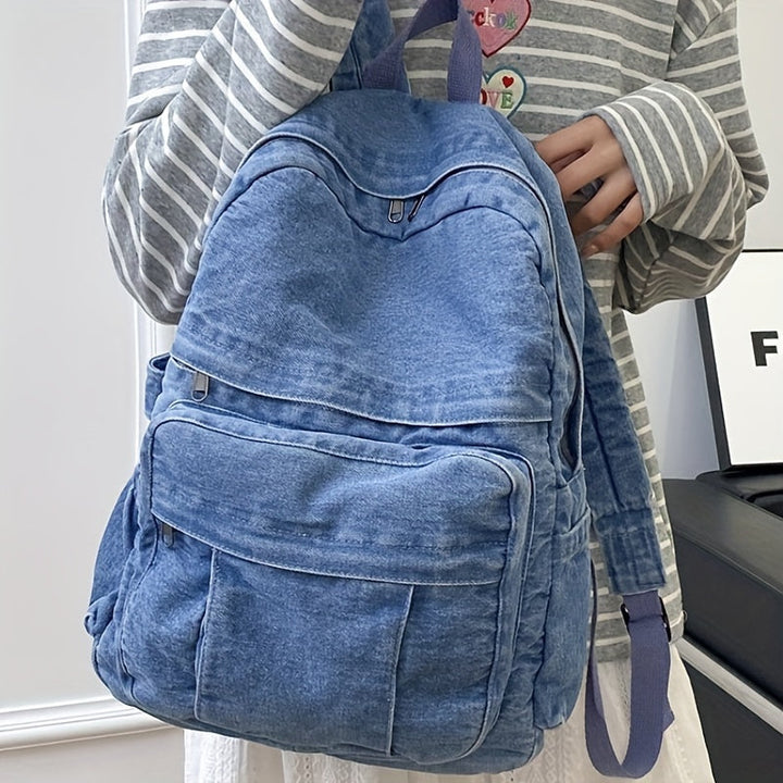 Casual Denim Backpack – Trendy and Versatile Travel Bag for Men and Women