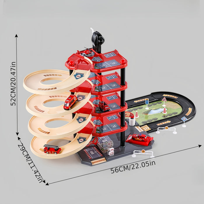 FirePark Toy Garage - Play With the Fire Truck + Ramps