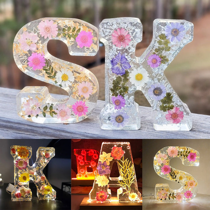 LumiFlair Floral Initial Night Light | Personalised Resin Light with Soft LED Light