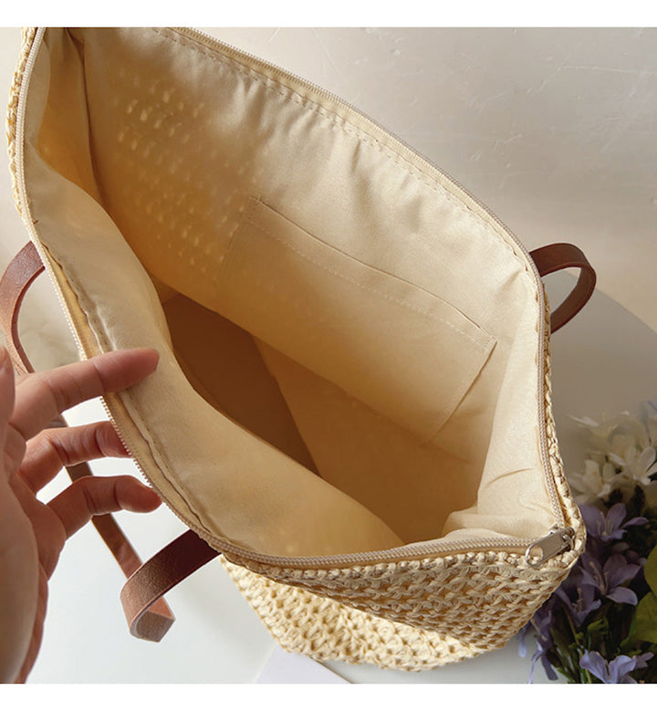 Woven Basket Bag with Leather Handles – SummerBreeze Bag