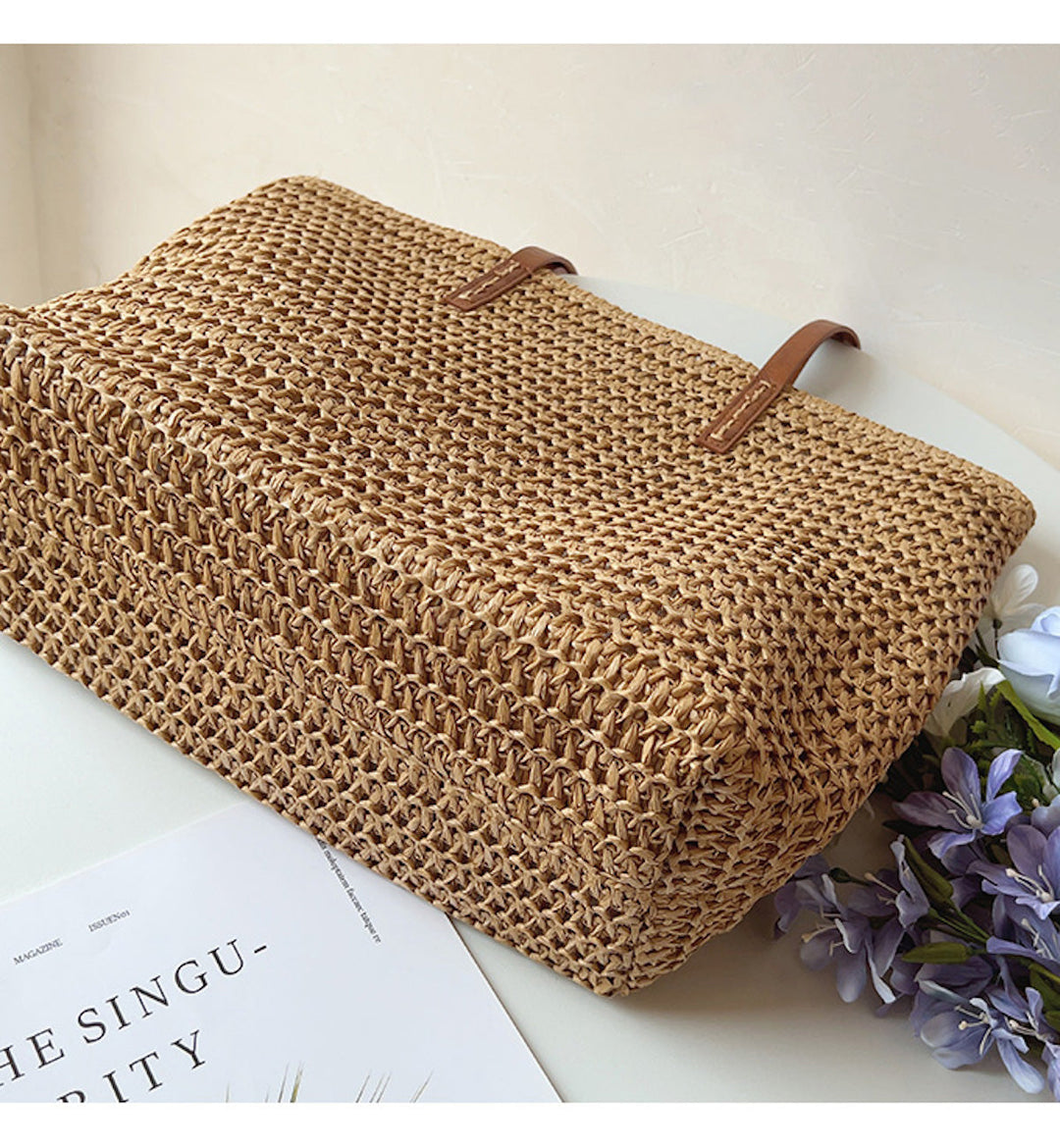 Woven Basket Bag with Leather Handles – SummerBreeze Bag