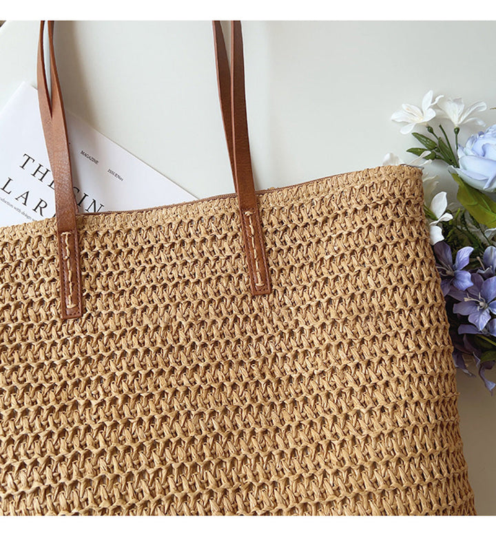 Woven Basket Bag with Leather Handles – SummerBreeze Bag