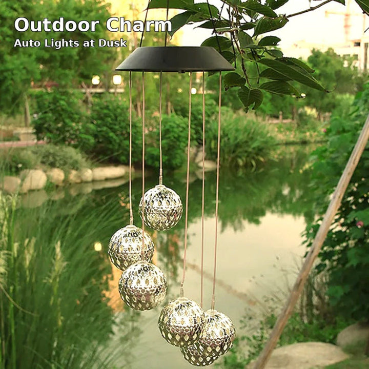 GlowSphere – Solar Metal Orb Wind Chime with Color - Changing LED Lights - Wind Chime - Wild Eye Vision