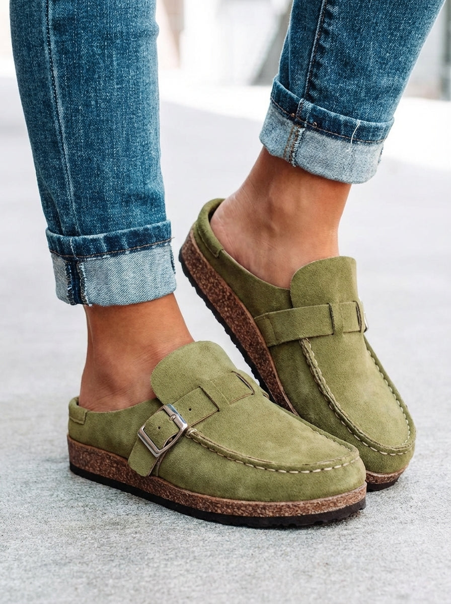 Women’s Retro Buckle Flat Mules